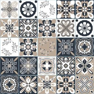 Black beige white seamless pattern in Moroccan Arabic style, vector illustrat イラスト素材