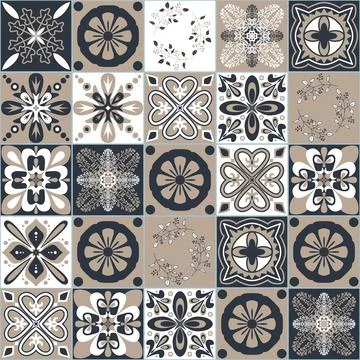 Black beige white seamless pattern in Moroccan Arabic style, vector illustrat Stock Illustration