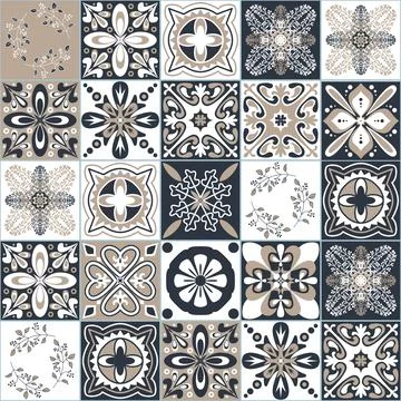 Black beige white seamless pattern for tiles in Moroccan Arabic style, vector Stock Illustration