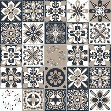 Black beige white seamless pattern for ceramic tiles in Moroccan Arabic style Illustrazione stock