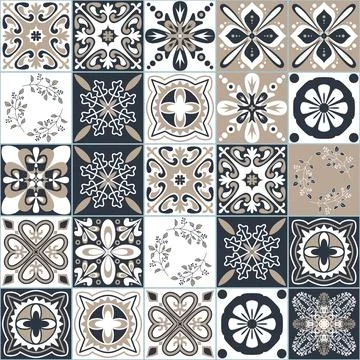Black beige white seamless pattern for ceramic tiles in Moroccan Arabic style Ilustración de archivo