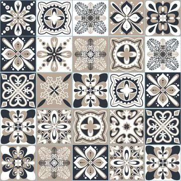 Black beige white seamless pattern for ceramic tiles in Moroccan Arabic style Illustrazione stock