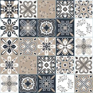 Black beige white seamless pattern in Moroccan Arabic style, vector illustrat イラスト素材
