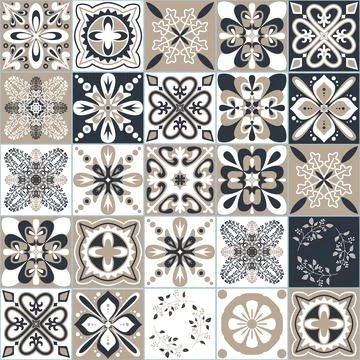 Black beige white seamless pattern for ceramic tiles in Moroccan Arabic style Illustrazione stock