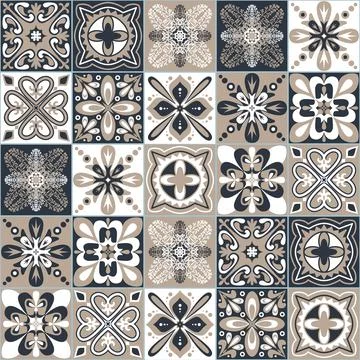 Black beige white seamless pattern for ceramic tiles in Moroccan Arabic style Ilustración de archivo