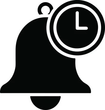 Black Bell And Clock Notification Symbol time alarm Illustrazione stock