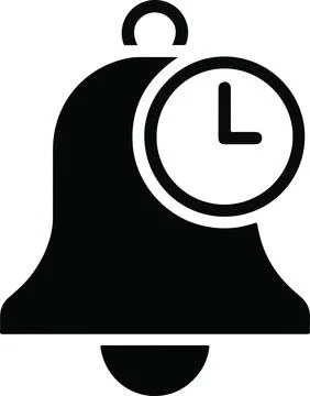 Black Bell Icon With Clock Face time notification Illustrazione stock