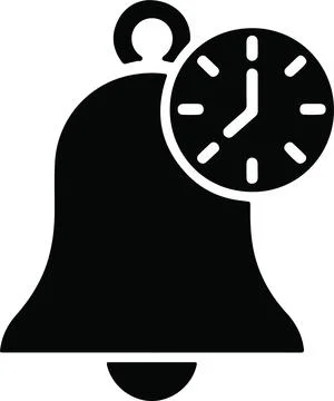 Black Bell Icon With Clock Symbol time alarm Illustrazione stock