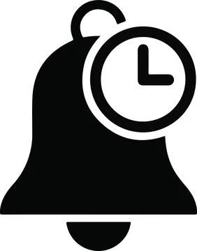 Black Bell Icon With Simple Clock time alarm Stock Illustration