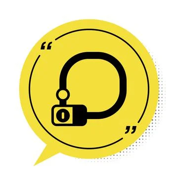 Black Bicycle lock U shaped industrial icon isolated on white background. Yellow Stock Illustration