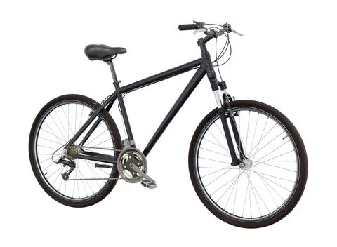 Black bicycle, side front view isolated on white background, 3D illustration Illustrazione stock