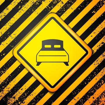 Black Big bed for two or one person icon isolated on yellow background. Warning Stock Illustration