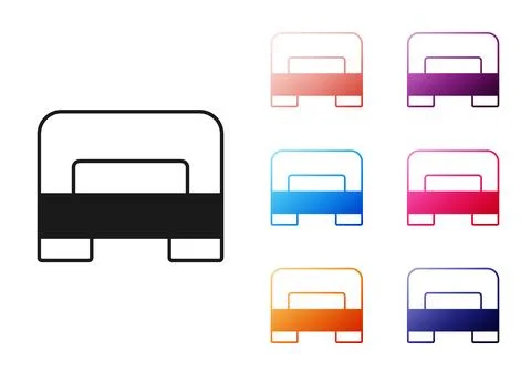 Black Big bed for two or one person icon isolated on white background. Set ic Illustrazione stock
