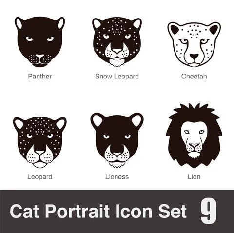 Black big cat breed face cartoon flat icon series, vector illustration Illustrazione stock