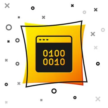 Black Binary code icon isolated on white background. Yellow square button Stock Illustration