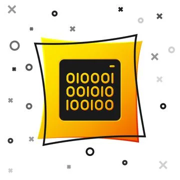 Black Binary code icon isolated on white background. Yellow square button Stock Illustration
