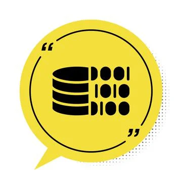 Black Binary code icon isolated on white background. Yellow speech bubble symbol Stock Illustration