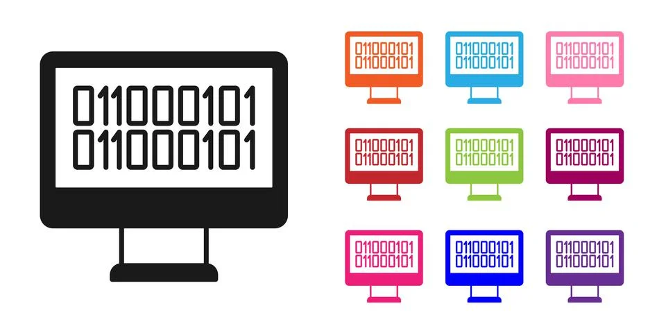 Black Binary code icon isolated on white background. Set icons colorful. Vector Stock Illustration