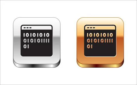 Black Binary code icon isolated on white background. Silver-gold square button Stock Illustration