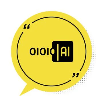 Black Binary code icon isolated on white background. Yellow speech bubble symbol 库存插图