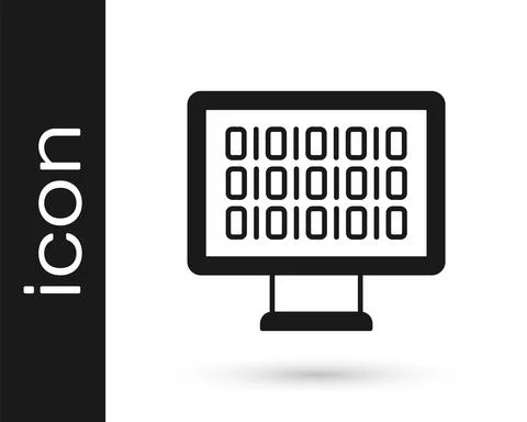 Black Binary code icon isolated on white background. Vector Stock Illustration