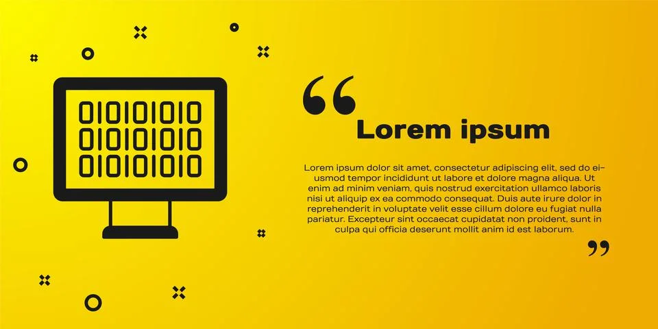 Black Binary code icon isolated on yellow background. Vector Stock Illustration