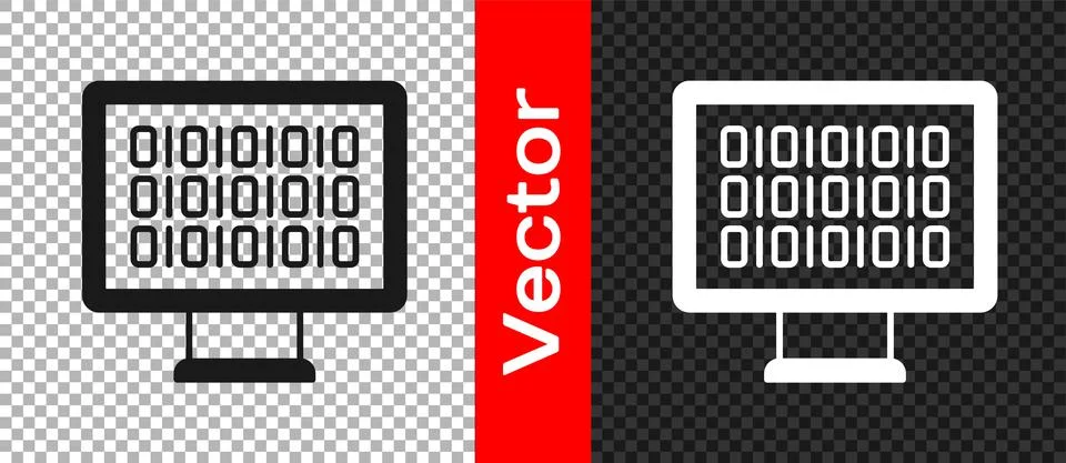 Black Binary code icon isolated on transparent background. Vector Stock Illustration