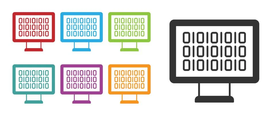 Black Binary code icon isolated on white background. Set icons colorful. Vector Stock Illustration