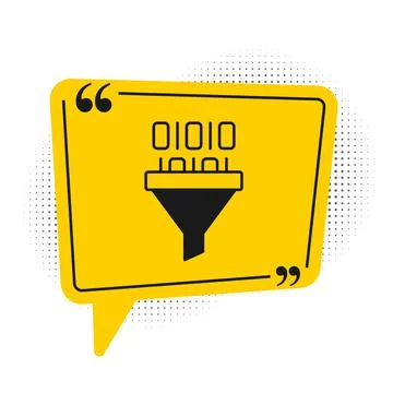 Black Binary code icon isolated on white background. Yellow speech bubble symbol Stock Illustration