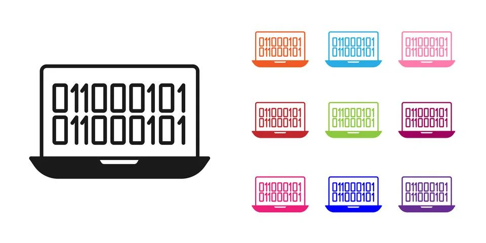 Black Binary code icon isolated on white background. Set icons colorful. Vect Stock Illustration