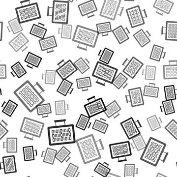 Black Binary code icon isolated seamless pattern on white background.  Vector Stock Illustration