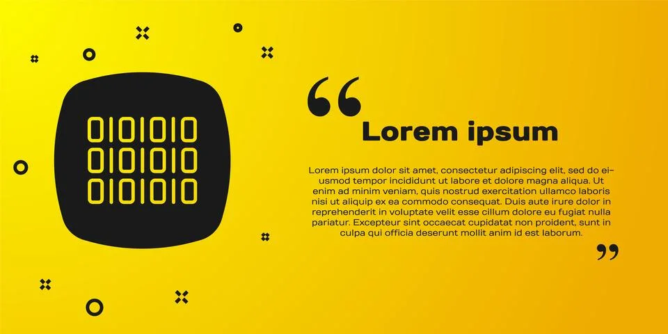 Black Binary code icon isolated on yellow background.  Vector 스톡 일러스트