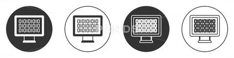 Black Binary code icon isolated on white background. Circle button. Vector 库存插图
