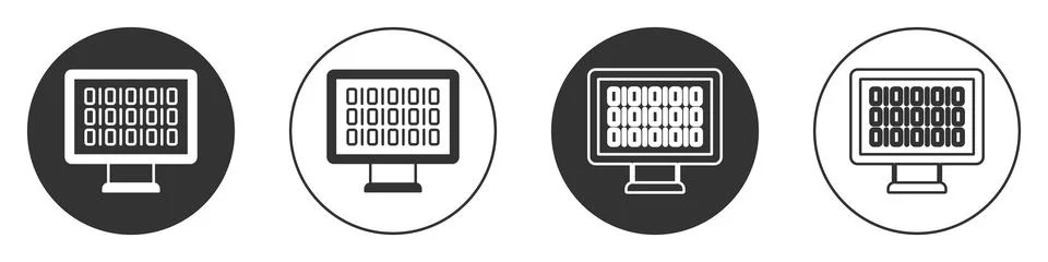 Black Binary code icon isolated on white background. Circle button. Vector Stock Illustration