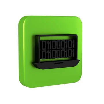 Black Binary code icon isolated on transparent background. Green square butto Illustrazione stock