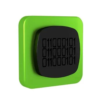 Black Binary code icon isolated on transparent background. Green square butto Stock Illustration