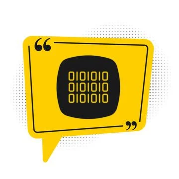 Black Binary code icon isolated on white background. Yellow speech bubble s.. 库存插图