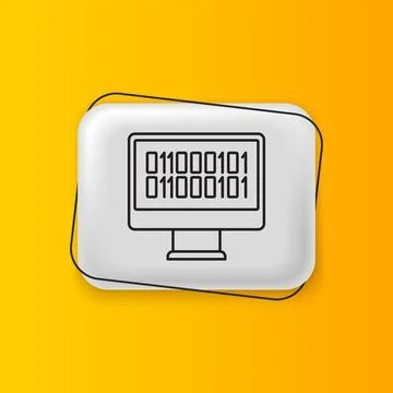 Black Binary code icon isolated on yellow background. Silver rectangle butt.. 库存插图