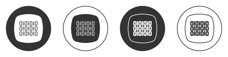 Black Binary code icon isolated on white background. Circle button. Vector Stock Illustration