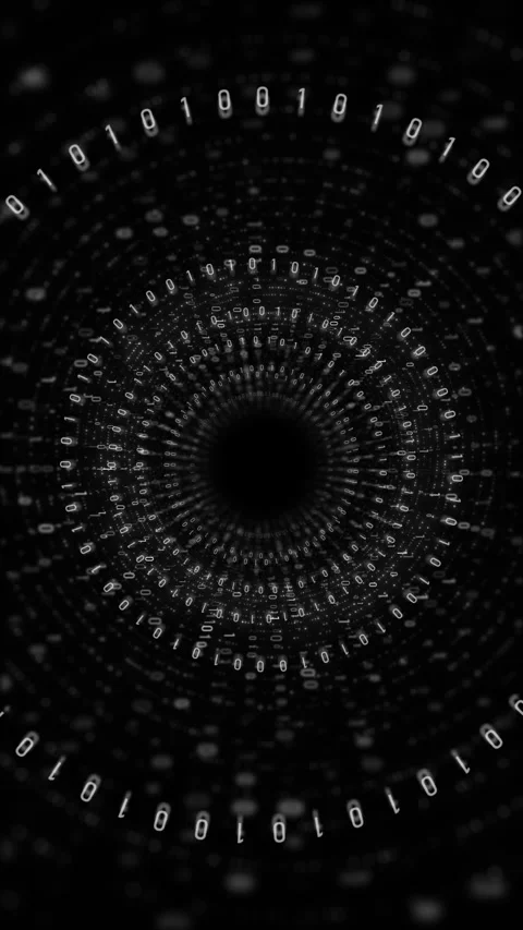 Black binary code tunnel white digital numbers, circular vortex depth Stock Footage 340525696