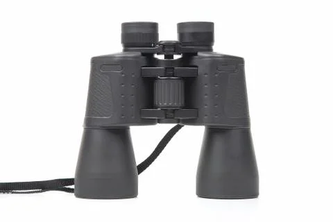 Black binoculars on a white background. optical instrument Stock Photos