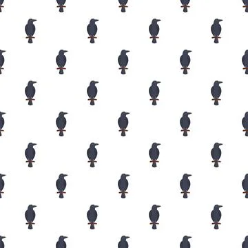 Black bird seamless pattern standing on perch Stock Illustration