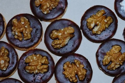 Black biscuits with nut Stock Photos