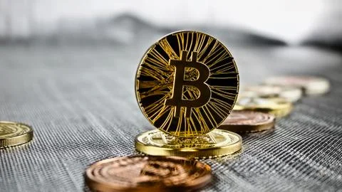 Black bitcoin coin Stock Photos