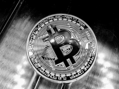 Black bitcoin coin Stock Photos