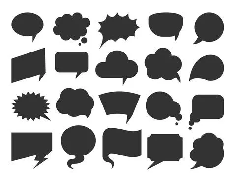 Black blank comic speech bubbles flat web icon set Stock Illustration