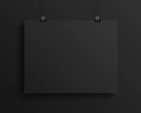 Black blank horizontal sheet of paper, vector mock-up Stock Illustration