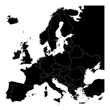 Black blank map of Europe Stock Illustration