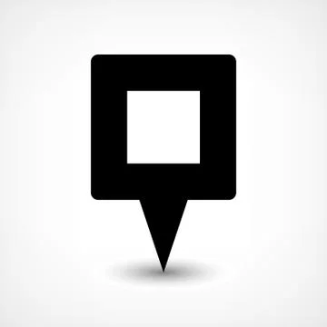 Black blank map pin flat location sign square icon Stock Illustration