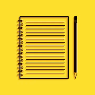 Black Blank notebook and pencil with eraser icon isolated on yellow background イラスト素材